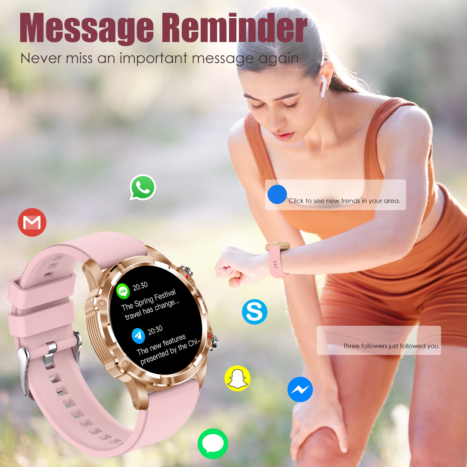 EIGIIS Smartwatch for Women 1.32'' HD Sports Fitness Tracker Rugged Watch with Sleep Monitor for iPhone Samsung Android Phones