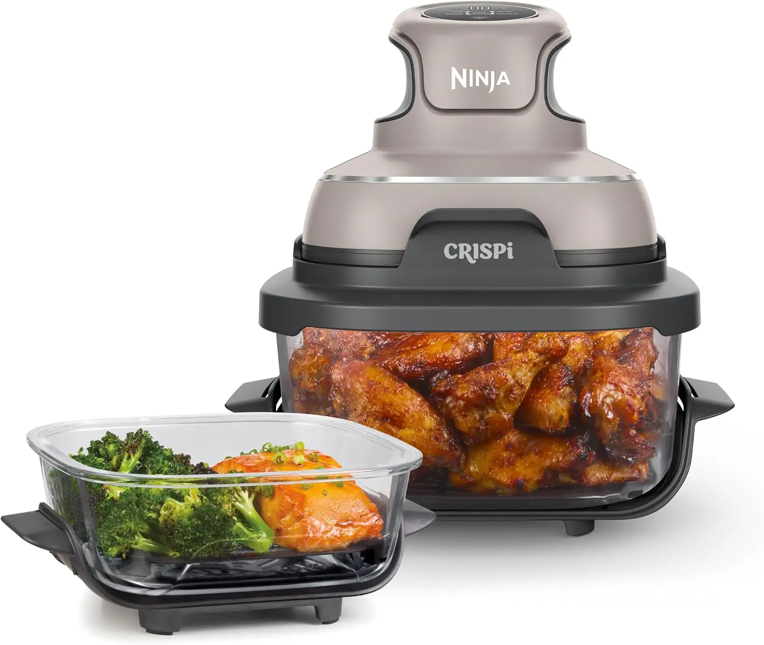 Ninja Crispi 4 in 1 Glass Air Fryer, 450°F, Non Toxic, 4QT and 6 Cup Containers with Lids, Dishwasher Safe, Stone, 1 Count, FN10