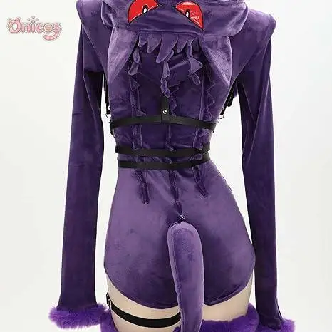 

Gengar Cosplay Costume Anime Game Halloween Carnival Women's Purple Hooded Uniform New Sexy jumpsuit Onicos