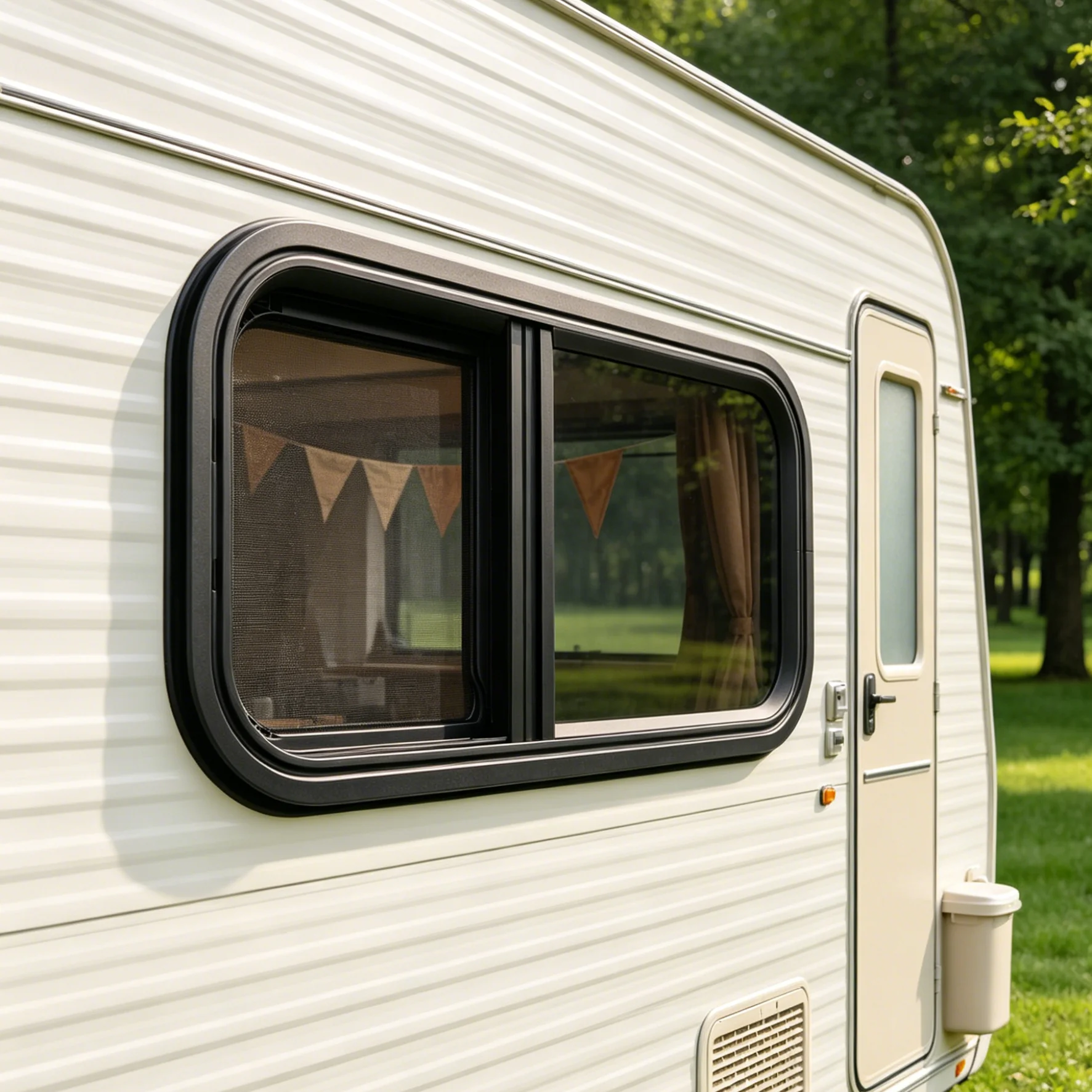Vertical Installation RV Replacement Window Waterproof, Multi-position Window Lock Round Corner Heat Resistant Tempered Glass