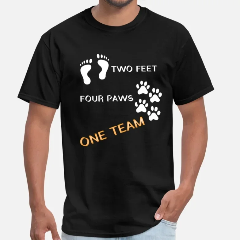 Segunda Pés Quatro Patas Uma Equipe. Camiseta exclusiva para dono de cachorro, 100% algodão, gola redonda, verão, manga curta, casual, masculina, tamanho S-3XL