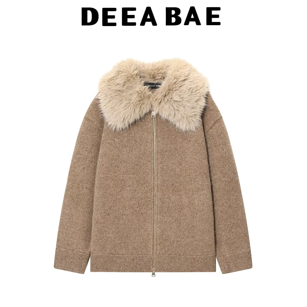 

Женский свитер DEEABAE, осень-зима 2025 года, новый продукт, модный вязаный свитер с большим воротником-пальто и капюшоном, топ на молнии