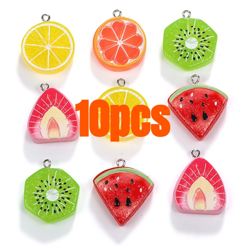 

10pcs Fruits Charms Lemon Watermelon Mixed Pendant for Women Earrings Bracelet Jewelry Making Craft DIY Accessory