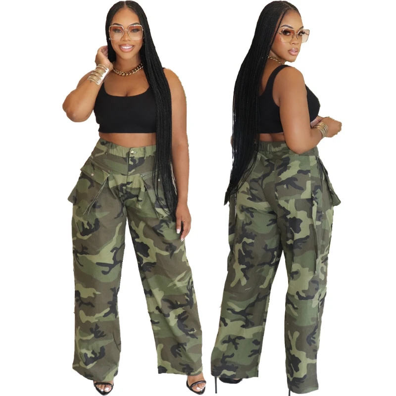 

Cargo Pant Women Camouflage Long Pants Pockets High Waist Straight Trousers Punk Y2k Streetwear Casual Loose Zipper 2025 Capris