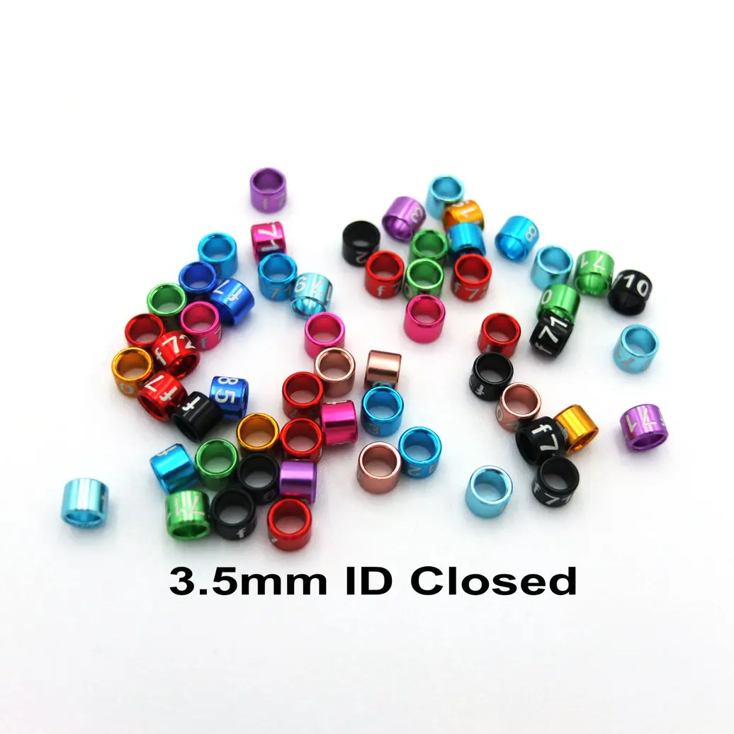 Aluminum Bird Leg Bands, Closed, Non-Custom, Random-Character, Color Mixture, 3.5mm, 25Pcs Lot