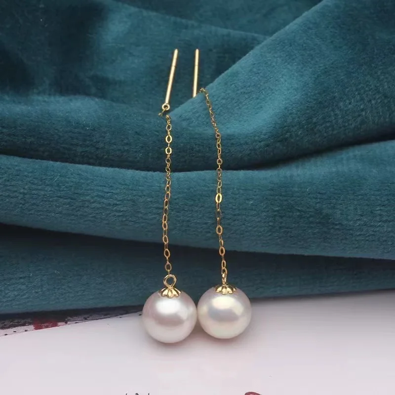 100% Real 18K Gold Natural Freshwater Pearl Drop Earrings Pure AU750 Simple Tassel Earrings for Women Fine Jewelry