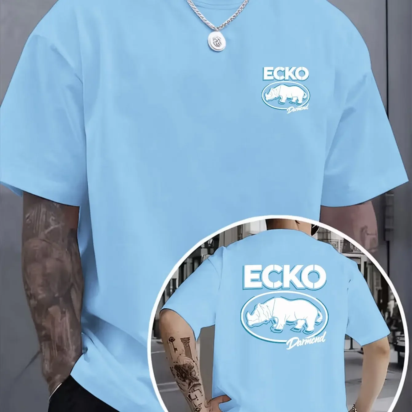 Diamond Signature Oval Rhino Double Sided Mens Tee Hot Sale Korea US Soft Cotton Loose Pastel Street Short Sleeve Top