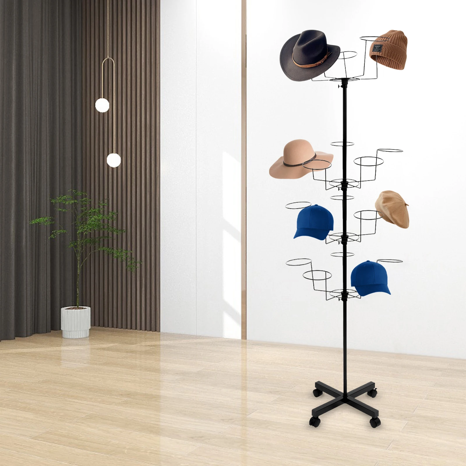 

Free Standing 7 Tiers Hat Rack, 11.02 Lbs Load, for Homes, Stores, Clothing Stores, Hotels, Gift Stores 22.44*21.65*61.42"
