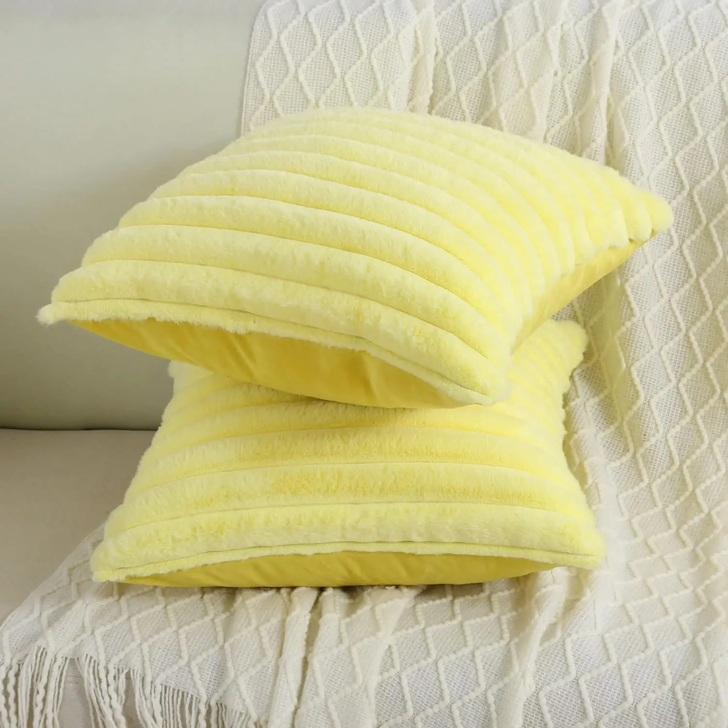 40x40 45x45 Faux Kaninchen Fell Quadrat Kissenbezug Neue Große Dicke Gestreifte Super Weiche Einfarbig Kissenbezug Sofa Dekor Kissenbezug