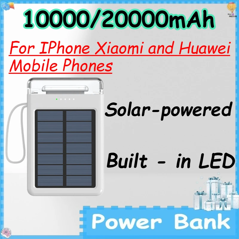 10000/20000mAh Power Bank with Built - in LED for IPhone Xiaomi and Huawei Mobile Phones Solar-powered Powerbank