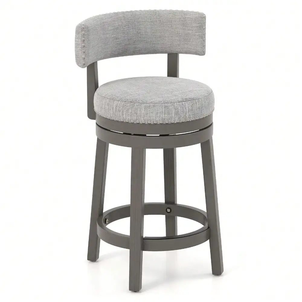 

Upholstered Swivel Bar Stool Wooden Counter Height Kitchen Chair w/ Back Grey