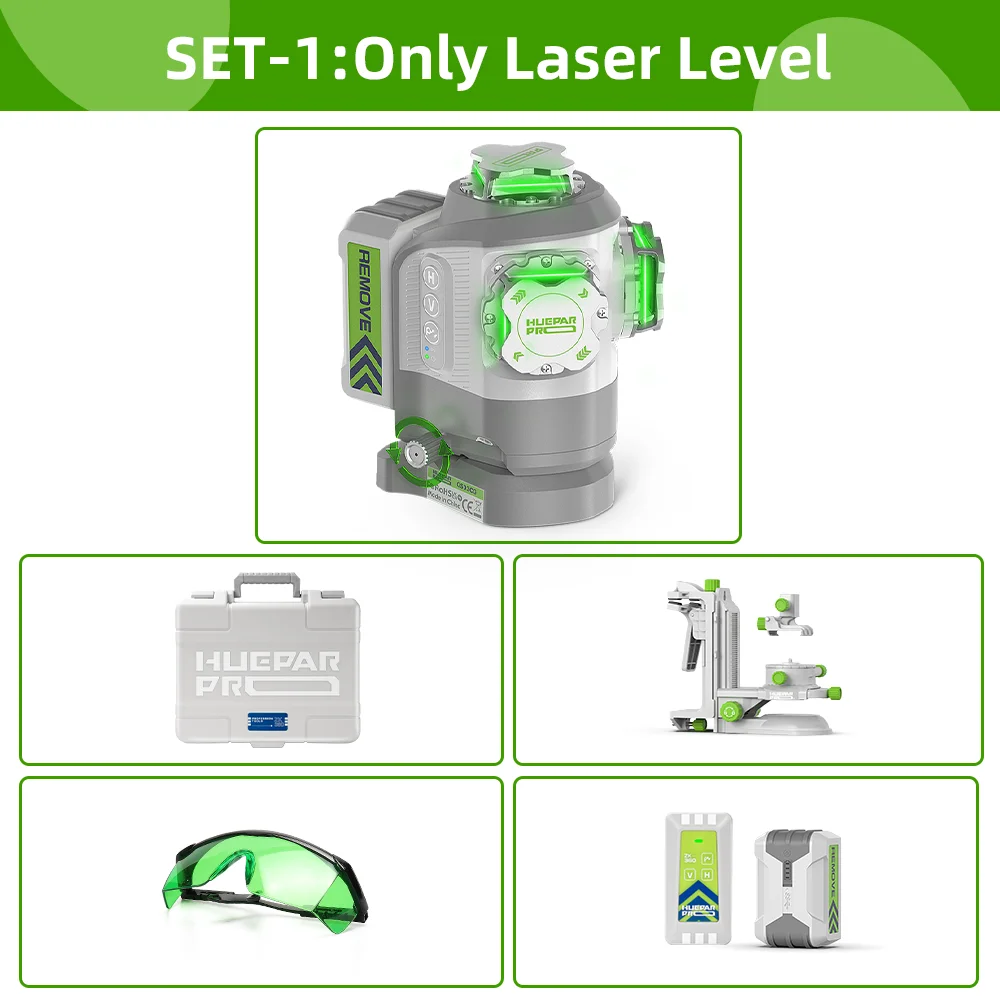 Huepar Pro Outdoor Laserwaterpas Zelfnivellerend Vaste-punt Pivot-uitlijning ±2mm Hoge Nauwkeurigheid Laserwaterpas 8000mAh Li-ion Batterij