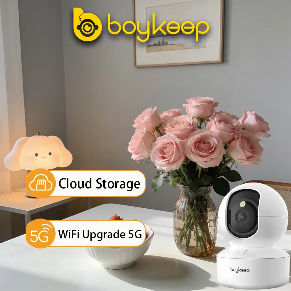 Boykeep 4MP Pet Camera with Phone App, 5G/2.4GHz WiFi Indoor Security Baby Camera, 360° Pan & Tilt, 2-Way Audio, Night Vision