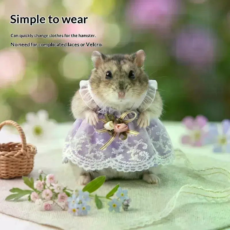 1Pcs Breathable Lightweight Hamster Knitted Lace Princess Dress With Necklace Guinea Pig Costume Indoor Outdoor
