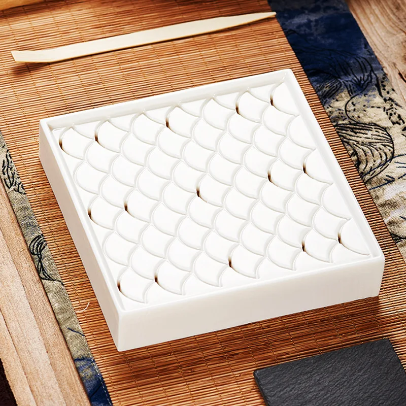 Dehua White Ceramic Dry-Wet Dual Use Tea Tray, Minimalist Japanese Style Ceramic Tea Board with Pot Rest