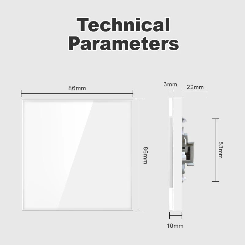 Placa de cubierta en blanco con placa de hierro de instalación, panel de enchufe de interruptor de vidrio templado, blanco y dorado, 86mm x 86mm,