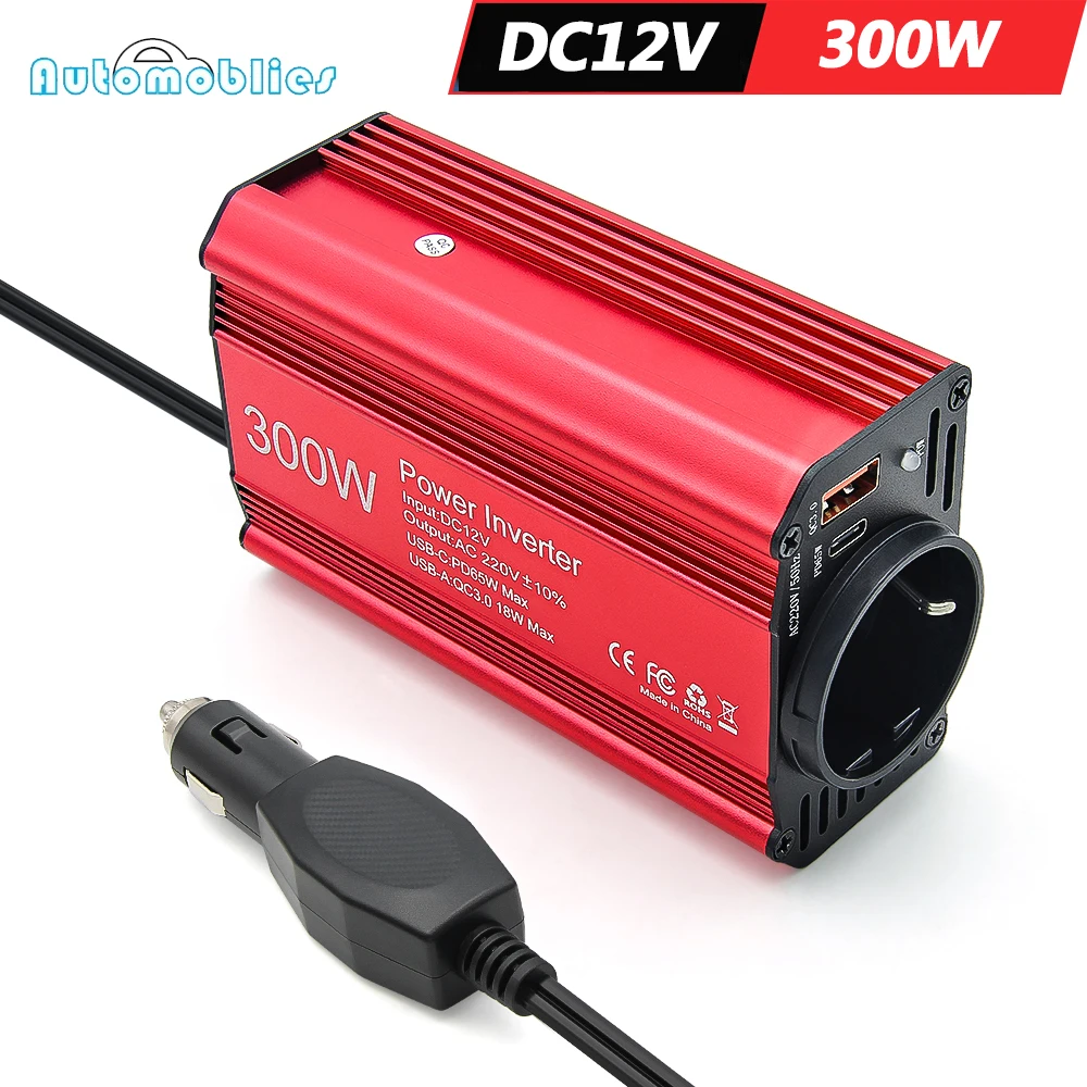 300W Car Inverter Converter 12V to 220V Voltage Transfer Converter Charging Adapter EU Socket Fast Charging PD65W USB
