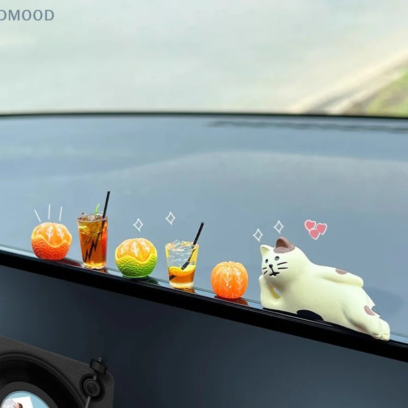 

Car Interior Decoration DIY Mini Lemon Tea Coffee Cat Figure, Cute Auto Dashboard Ornaments