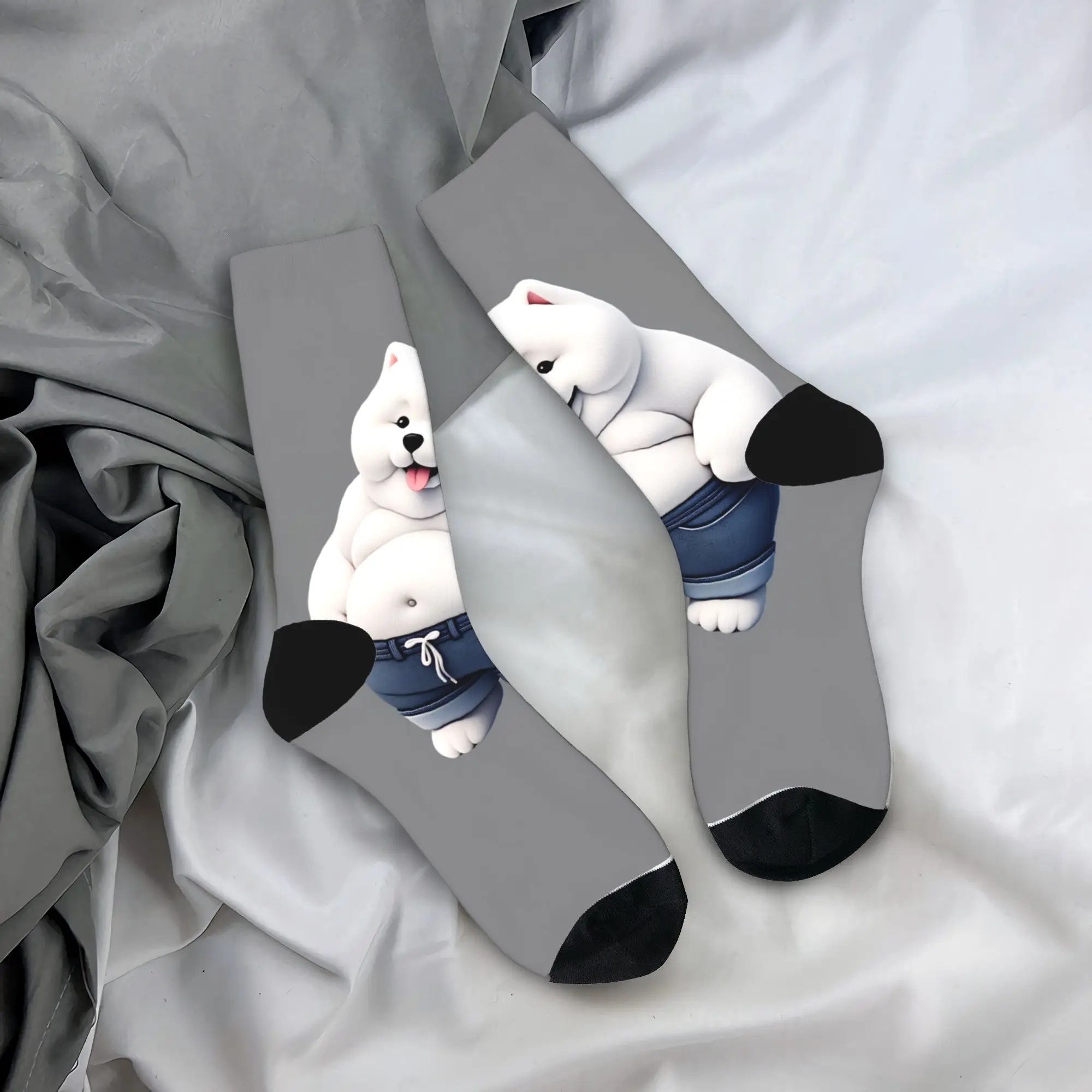 

Носки с принтом «Медвежонок играет в бадминтон», забавные графические носки, зимние противоскользящие носки, мужские дышащие носки для скейтбординга