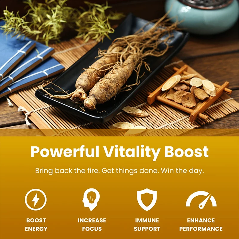 Achetez-en 2, obtenez-en 2 gratuitement! Capsules coréennes Panax Ginseng, avec vitamine B12, soutient l'énergie et le soulagement du stress, adaptène, la concentration et la fatigue