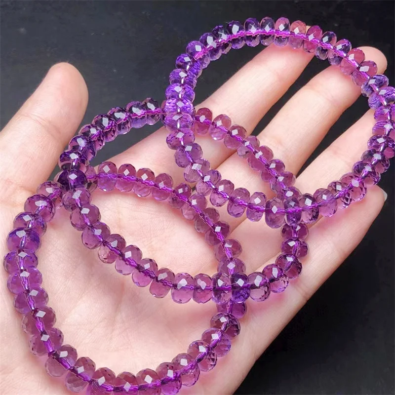 Natural Faceted Amethyst Plate Beads Bracelet Healing Stretch Polychrome Gemstone For Women Birthday Present Lover Gift 1pcs