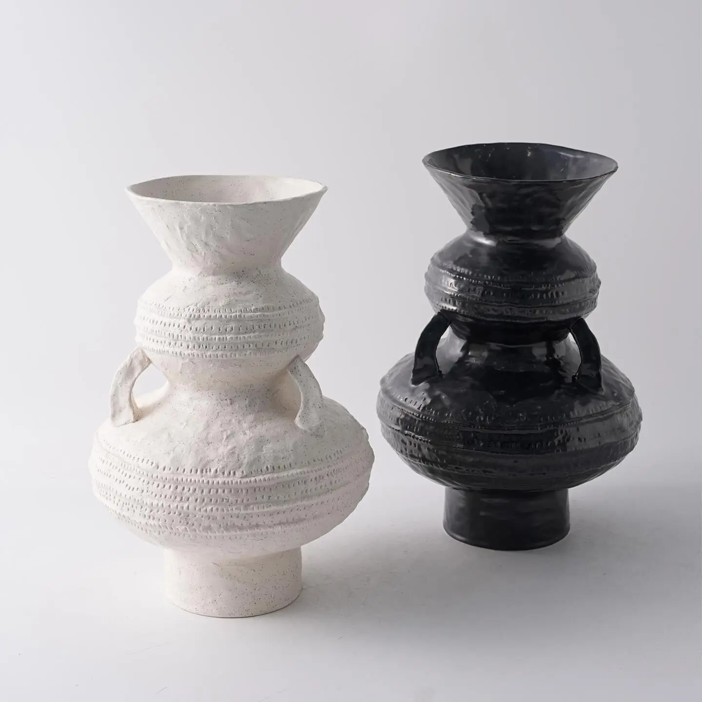 Double Eared Ceramic Vase, Contemporary Minimalist New Chinese Style Decorative Ornament for Nordic Home Living Room Ent
