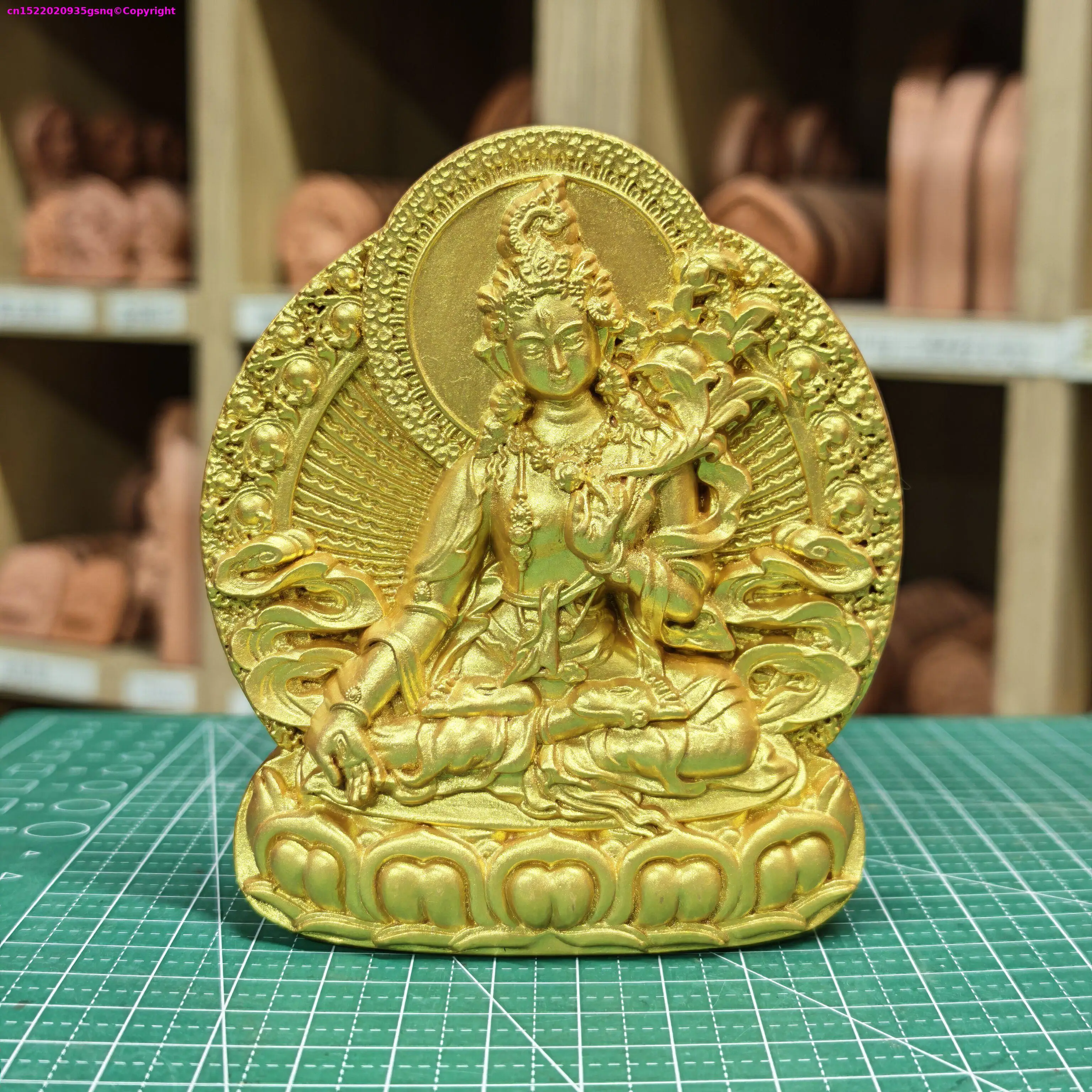Tibetan Buddhism golden clay Buddha statue white tara Handmade clay Holy tsha-tsha Buddhist temple lama monk worship 10cm