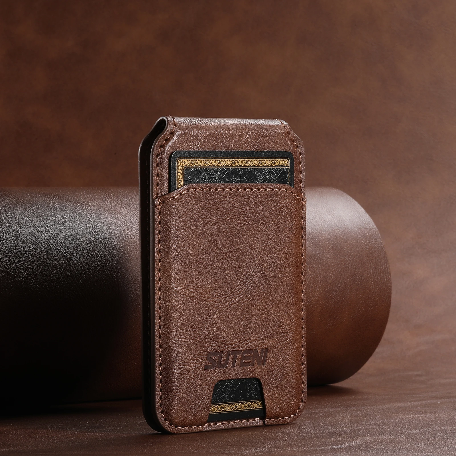 SUTENI Luxury Magsafe Leather Mobile Phone Wallet Flip Pocket Card Storage Bag Wallet