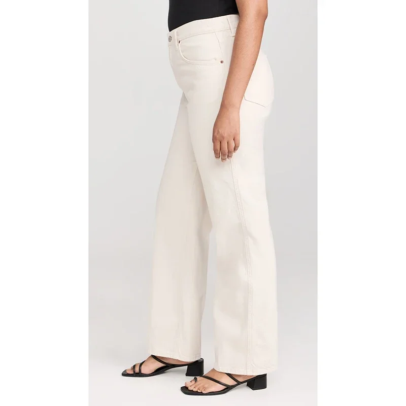 Trendy Mode Dame Komfortable Hohe Taille Jeans Mädchen Dünne Stretch Denim Hosen Weibliche Einfarbig Gerade Bein Günstige Hosen