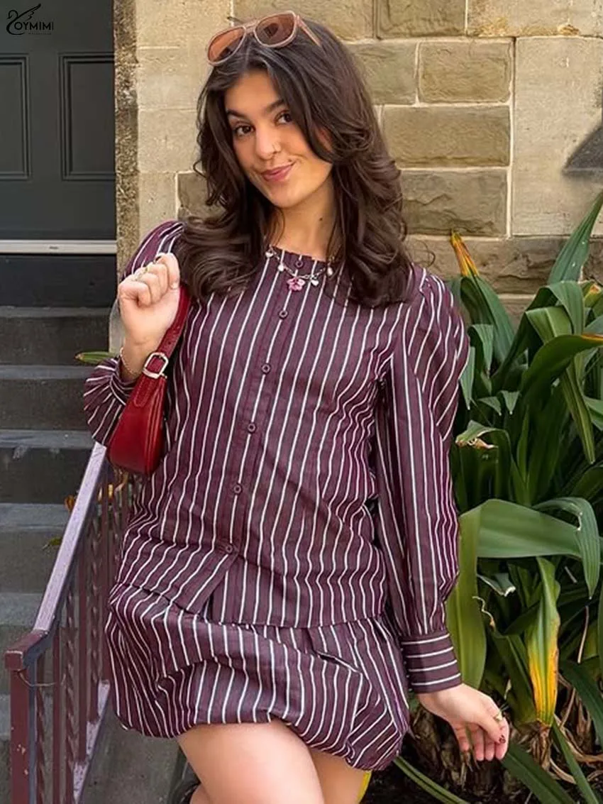 

Элегантный коричневый комплект Oymimi с принтом, состоящий из двух предметов: модная женская одежда, рубашка с круглым вырезом и длинными рукавами на одной пуговице + шорты с высокой талией.