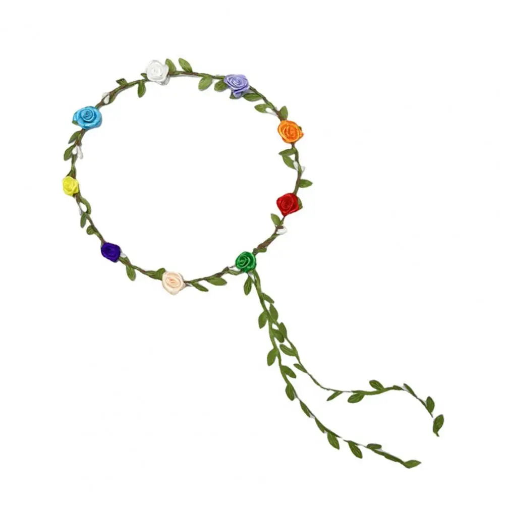 Flower Crown with Leaves Headband Artificial Assorted Colored Rose Floral Headpiece for Party Photography Props