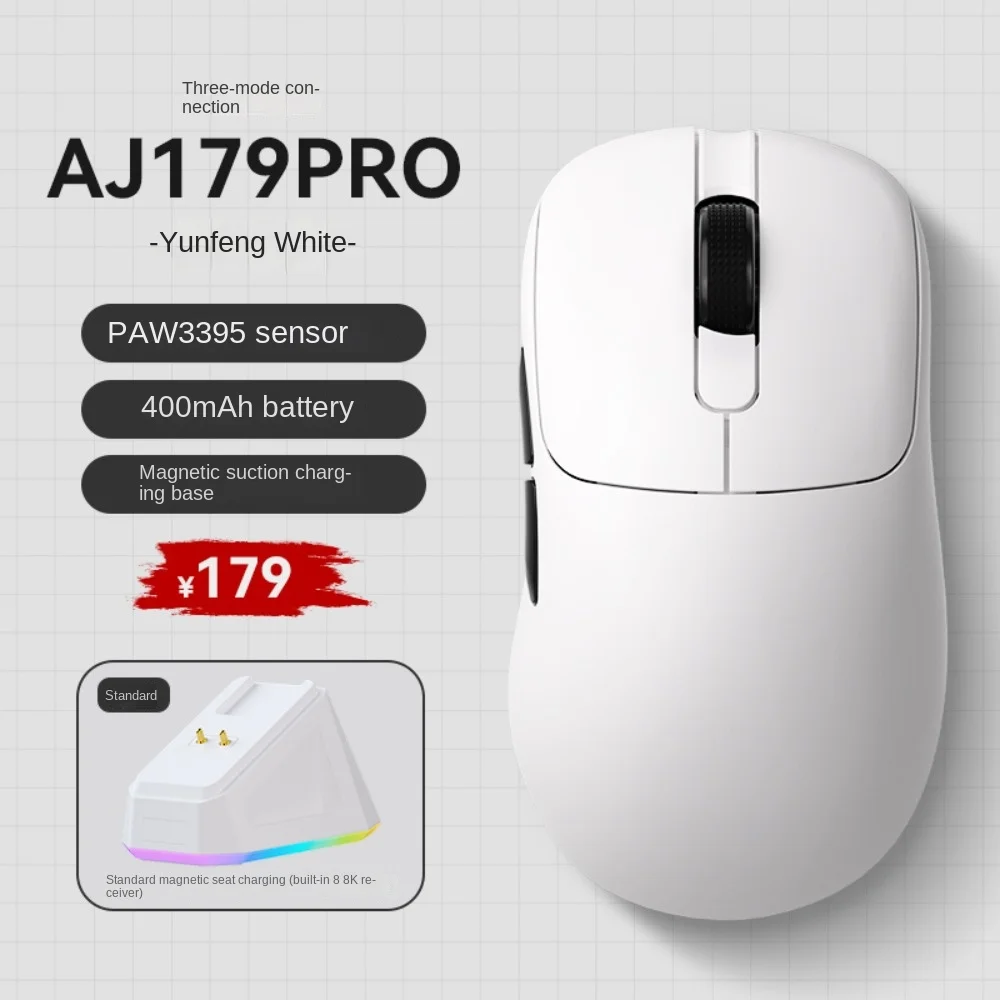 AJAZZ AJ179APEX Right-Handed Gaming Mouse PAW3950 58g 8Khz Lightweight Wireless Tri-Mode Ice Feel Coating with Docking Charger