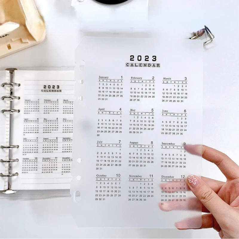 1 pz 2023 calendario PP divisore formato A5/A6 fogli sciolti notebook pianificatore foglio di indice raccoglitore categoria pianificatore clip interna