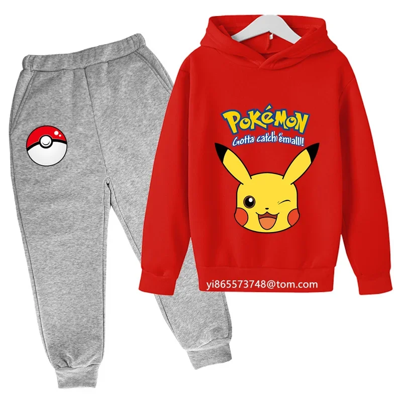 Kawaii Pokemon Hoodie Set Kids Clothes Girls Clothing Fashion Baby Boys Sweater Autumn Warm Pikachu Sweatshirts Children Tops