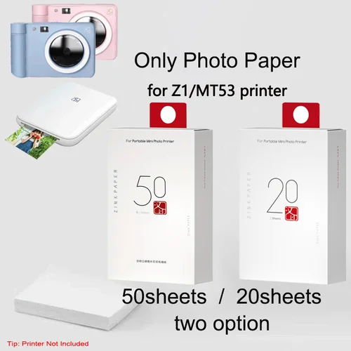Papel fotográfico HPRT MT53 o Z1 para impresora fotográfica, 7,62 cm 20 y 50 hojas Puntas cálidas: este artículo no incluye la impresora,