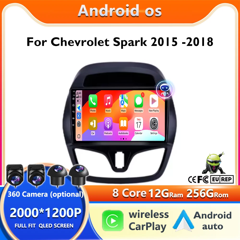 Android 16 2K QLED For Chevrolet Spark 2015 -2018 Carplay Auto Car Radio Multimedia Video Player Navigation GPS 4G WIFI BT