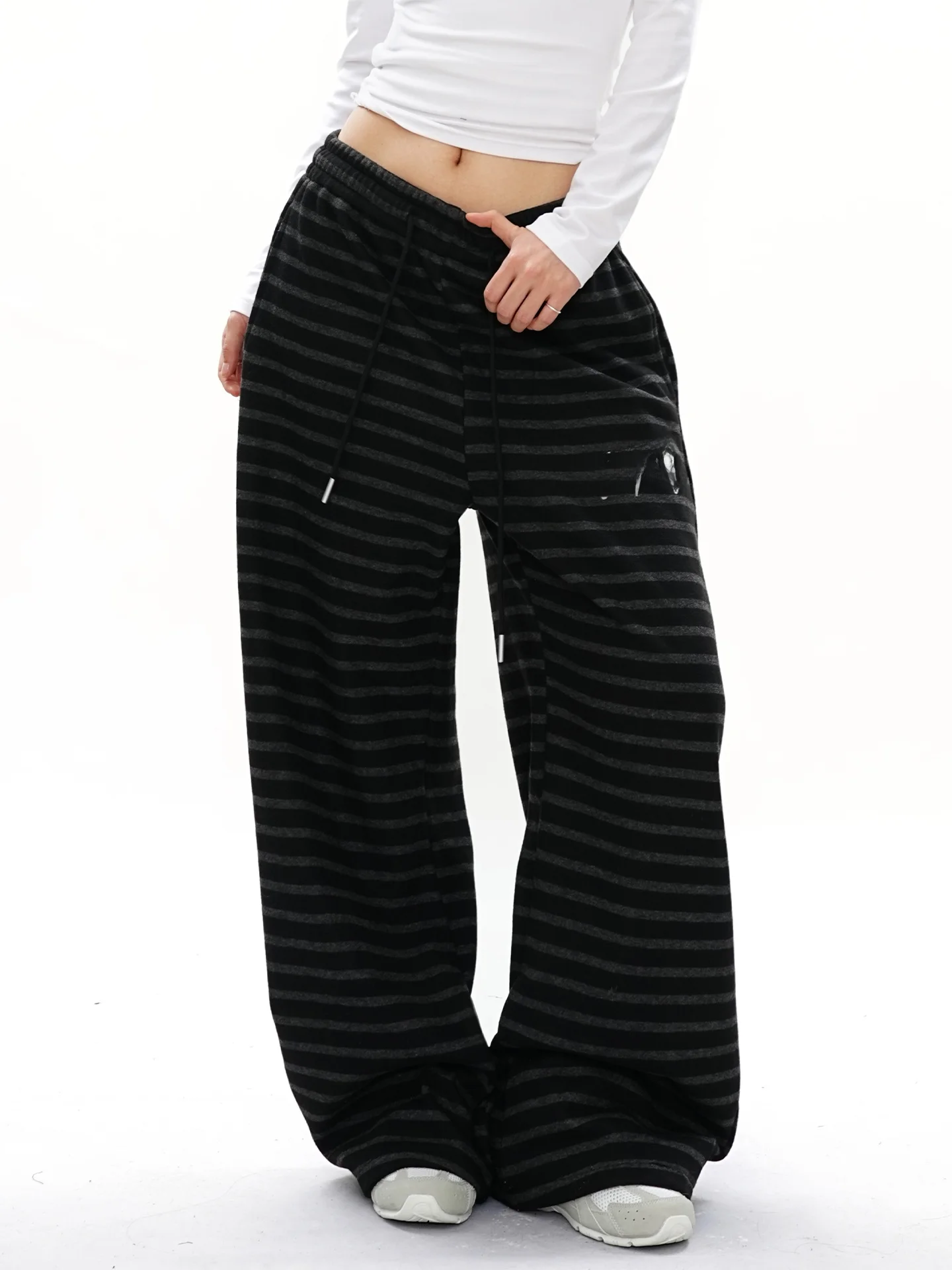 

Fce Lined Casual Spor Sweatpants with Bla Stripes for Men And Women Loose Fit Wide Leg Knitted Trousers Autumn Winter
