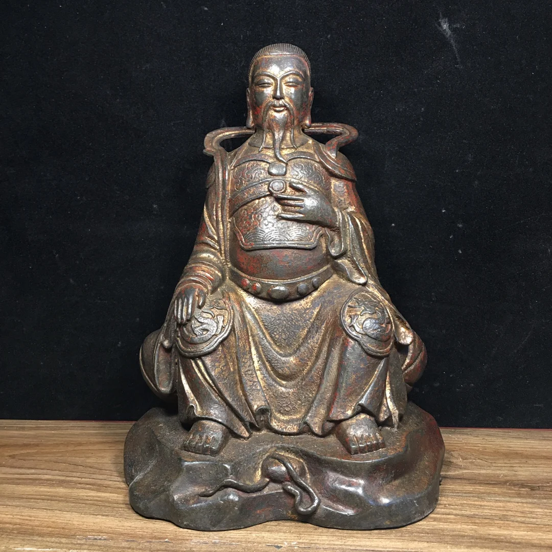 Pure copper xuantian Zhenwu Emperor ornament 18cm long, 15cm wide, 24.5cm high, weighing 1600g statue