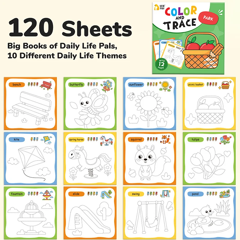 10 Book Set, Children's Coloring Book To Enhance Cognitive Thinking, Including 10 Cartoon Themes For Boys And Girls