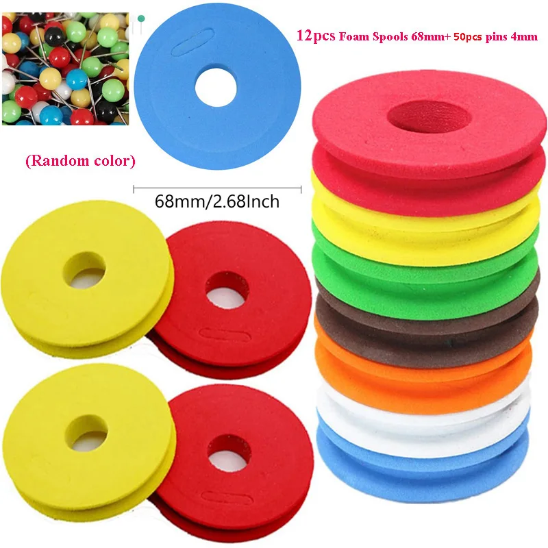 12/22PCS Angelschnur Lagerung Schaum Spulen 68mm/45mm + 50Pcs Pins Rund Angeln draht Wicklung Boards Fliegen Angeln Getriebe Zubehör – Detail 2