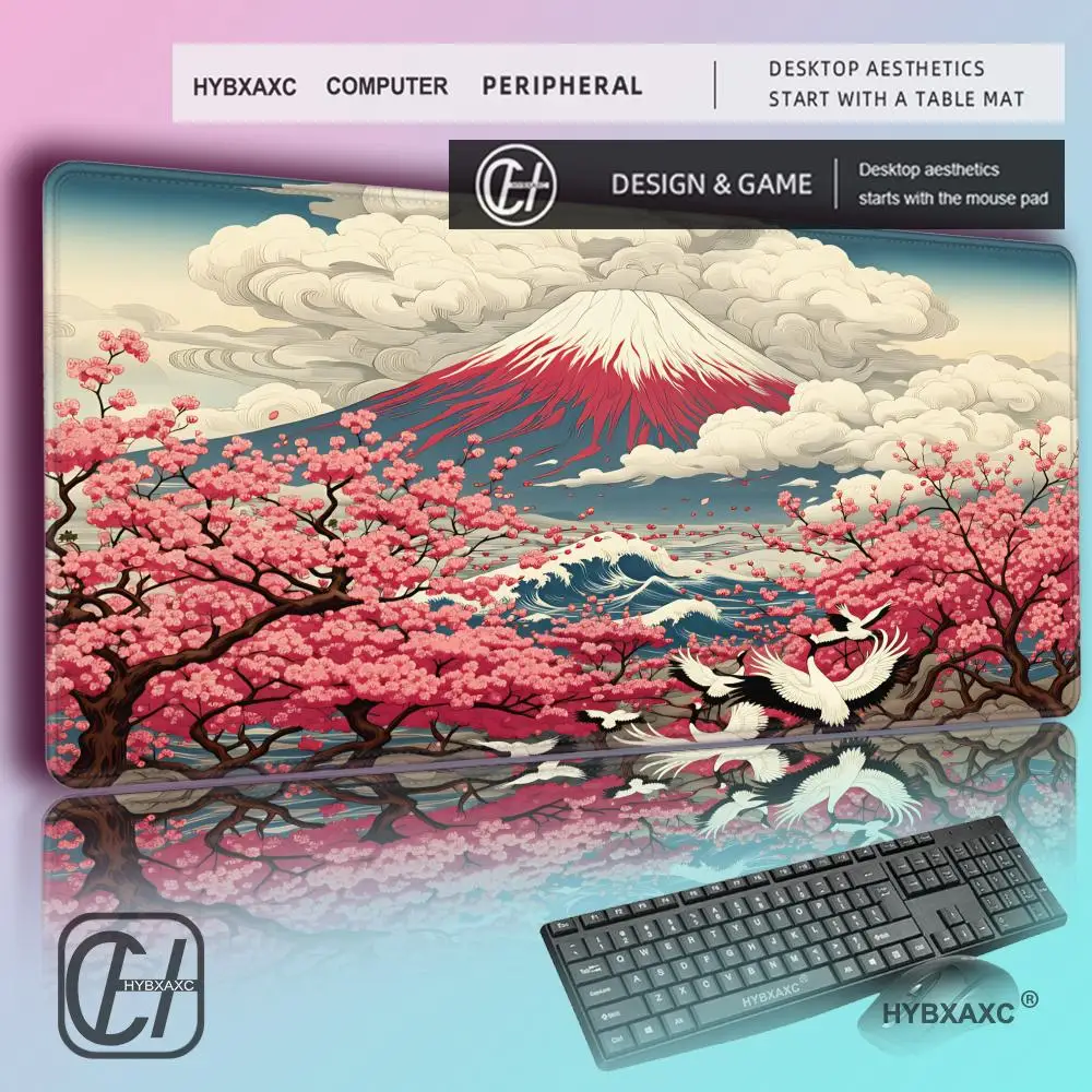 

HYBXAXC Japanese Ukiyo-e Mount Fuji Cherry Blossom Large Mouse Pad Gaming Desk Mat Non-slip