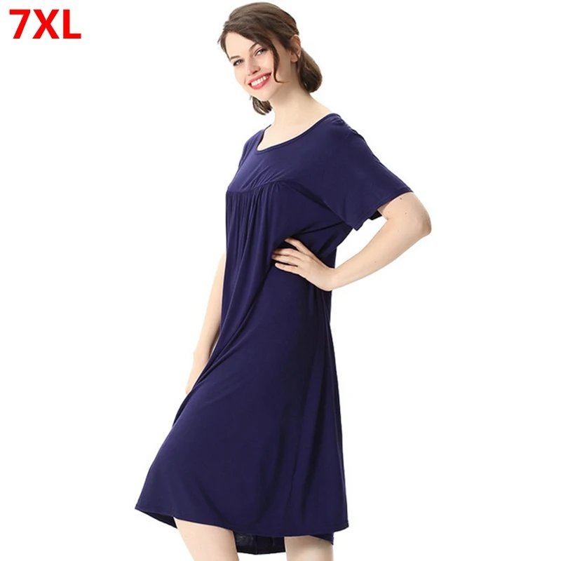 Oversized short-sleeved Pajamas dress female loose plus size modal long sleep skirt Nightdress sleepwear women big size 6XL 7XL