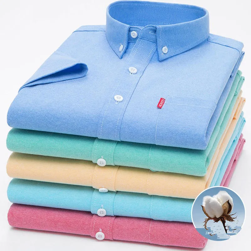 Sommer-Kurzarmhemd für Herren aus 100 % Oxford-Baumwolle für BusinessCCasual, bequem, atmungsaktiv, einfarbig, Rosa-Blau-Grün, S-5XL