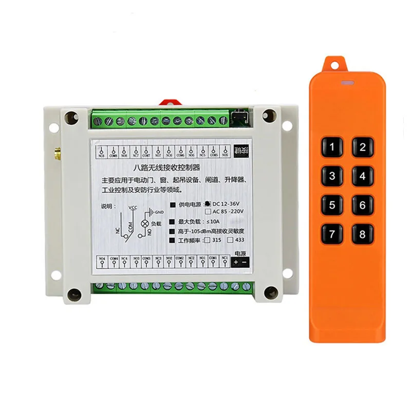 

2000m DC 12V 24V 36V 868mhz 8 channel 8CH RF Wireless Remote Control switch Industrial crane Multiple power relay transmitter