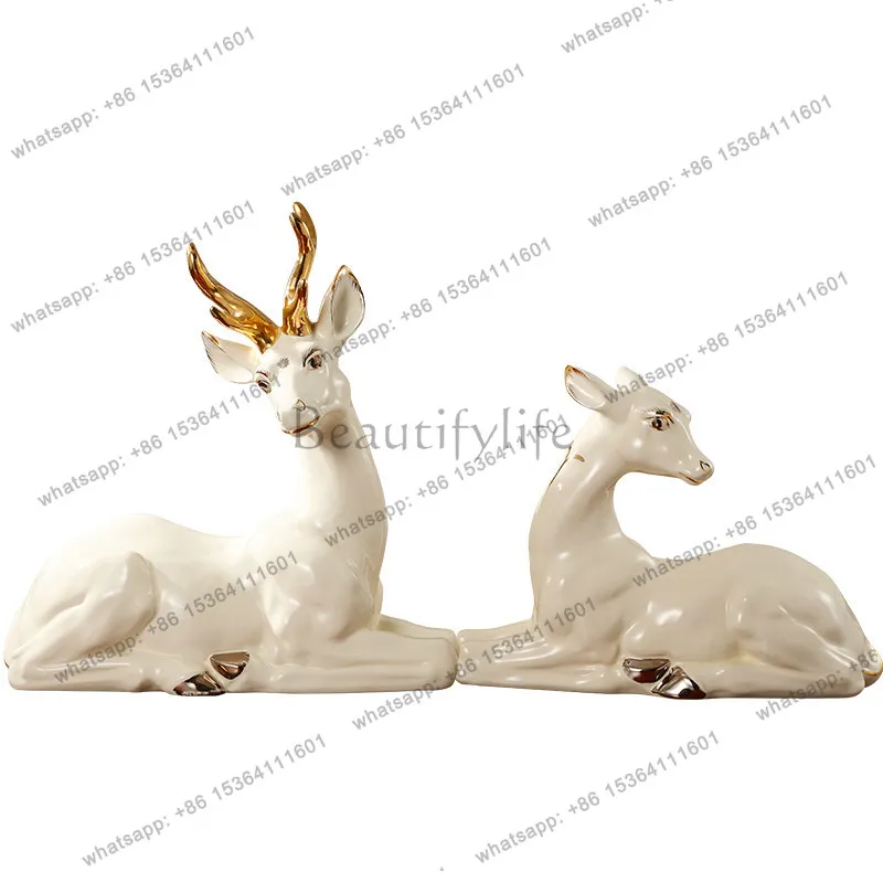 European luxury ceramic deer ornaments, living room entrance TV cabinet, model room soft decoration
