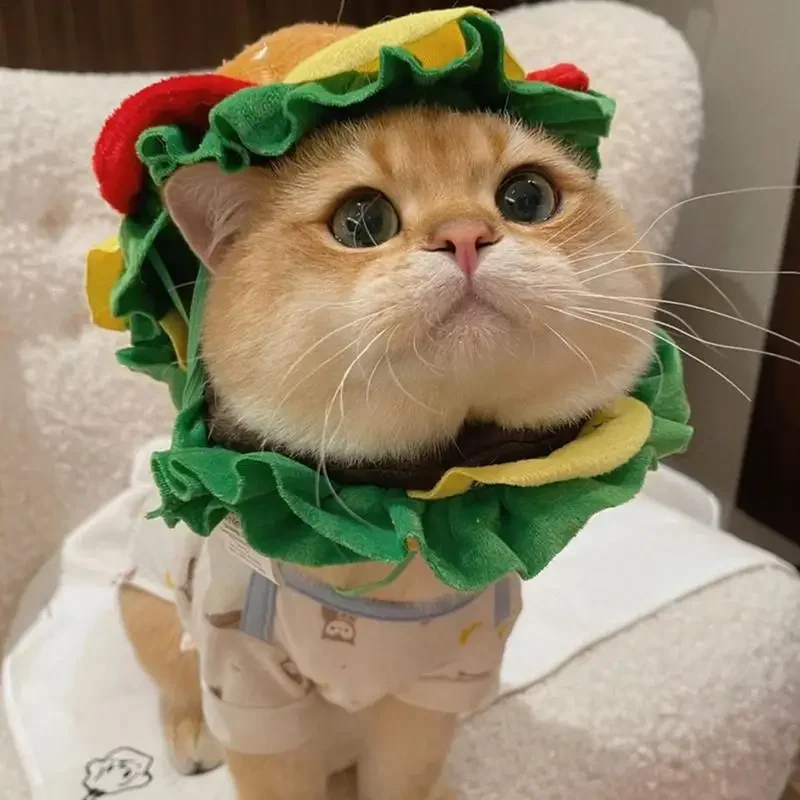 Cat Burger Hat Funny Dog Cap Adjustable Soft Cute Costume Headband Cat Dog Bucket Hat For Pet Cat Puppy Dog Supplies