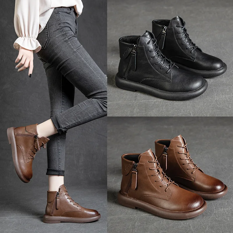 2023 feminino fundo macio novo estilo britânico fundo plano de pelúcia botas de algodão vintage casual casual botas curtas