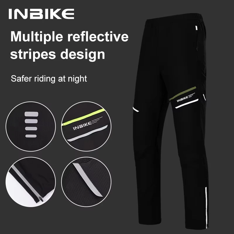 INBIKE Winter Men Cycling Pants Long Bike Pants Waterproof Anti-sweat Breathable Pockets Bicycle Trousers Riding Clothes QG202