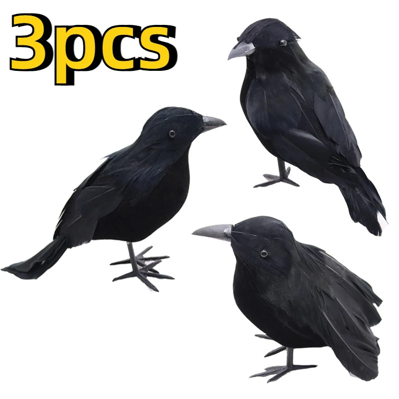 3pcs Realistic Artificial Crows Party Ornament Halloween Decorations 2023 Halloween Party Props Horror Crow Decoration