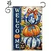 Halloween Garden Flag 12 x 18 Inch, Vintage Blue Orange Pumpkin Welcome Flag, Watercolor Fall Decorative Yard Flag, Polyeste jjp